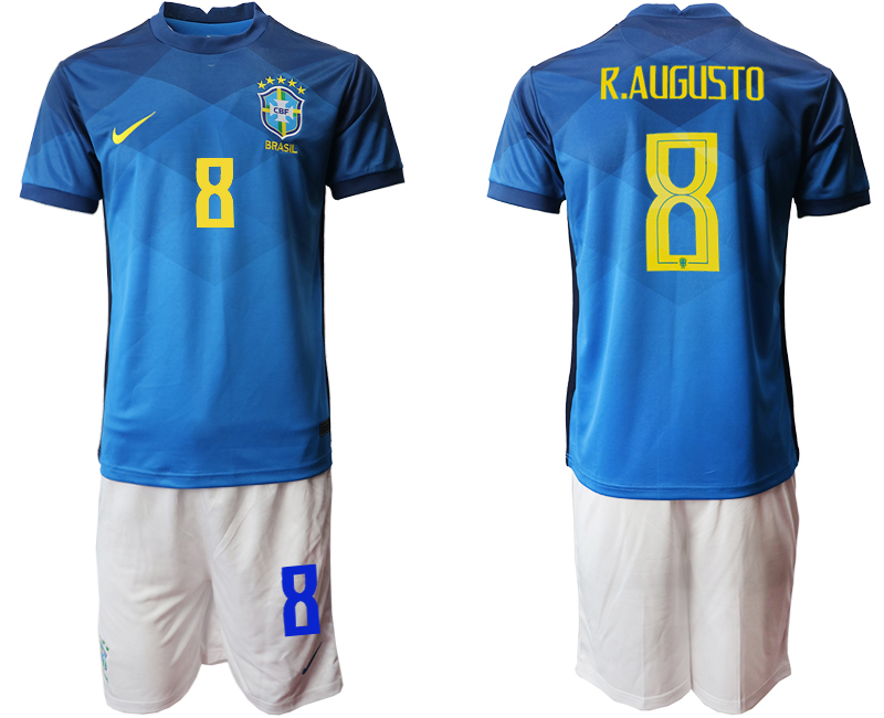 Men 2020-2021 Season National team Brazil away  blue #8 Soccer Jersey